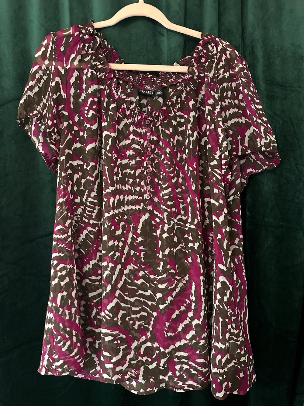 Sheer a.n.a Magenta and Brown Printed Peasant Top